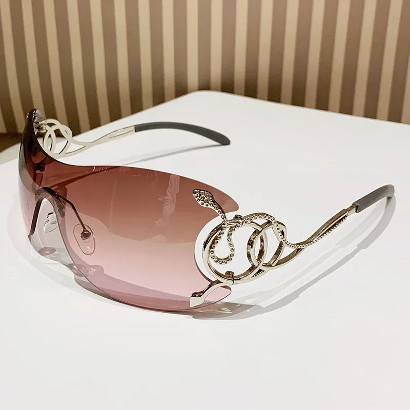 Y2k Rimless Sunglasses Women Stylish Gradient Lens Outdoor Shades Trendy Luxury Brand Design Metal Frame Eyewear Goggle