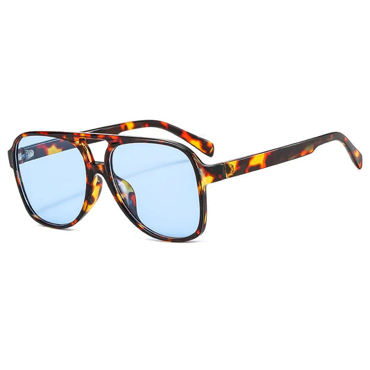 Lunettes de soleil surdimensionnées pour femmes, style pilote, personnalité, double pont, lunettes de soleil rétro, léopard, orange, miroir