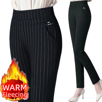 Women's Trousers Stripes Black OL Formal Clothes For Woman Pant Autumn Winter Slim Femal Clothing Ankle-Length Elastic Basics