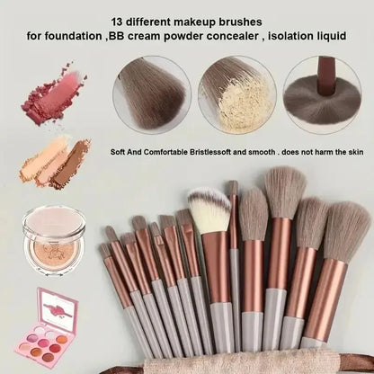 Ensemble de 13 pinceaux de maquillage colorés pour fard à paupières, fond de teint, pinceaux de maquillage complets, fard à paupières, blush, outils de maquillage adoucissants