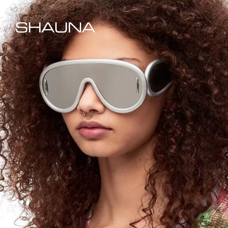 SHAUNA Oversized Women Goggle Sunglasses Trending Men One-Piece Mirror Shades UV400