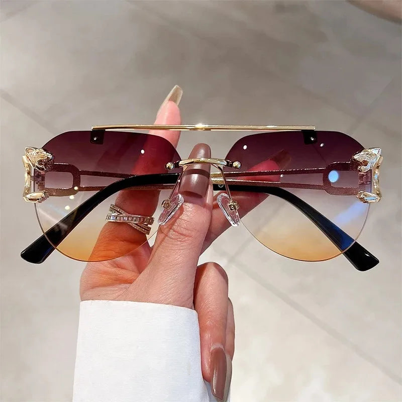 2024 Sunglasses Women Luxury Rimless Vintage Fashion Glasses Lunette Oversized Shades De Sol Mujer Lentes