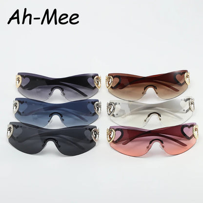 Lunettes de soleil sans monture Y2K pour femmes, tendance, dégradé, années 2000, lunettes de soleil enveloppantes, punk, une pièce, lunettes de protection surdimensionnées, mode