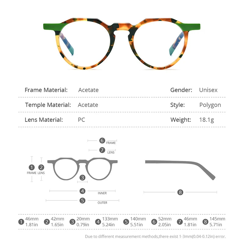 HEPIDEM Multicolor Acetate Glasses Men 2022 New Polygon Eyeglasses Frame Women Spectacles Eyewear 9220