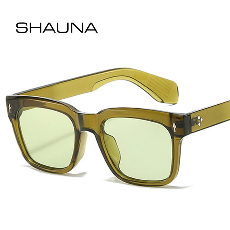 SHAUNA Fashion Square Gradient Women Sunglasses Vintage Rivets Men Olive Green Sun Glasses Shades UV400