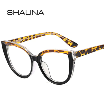 SHAUNA Fashion Cat Eye Spring Hinge Women Double Color Glasses Frame Retro Anti-blue Light Eyewear Men Optical Blue Green Frame