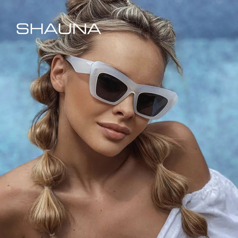 SHAUNA Retro Jelly Frame Women Cat Eye Sunglasses Brand Designer Trending Oversize Shades UV400