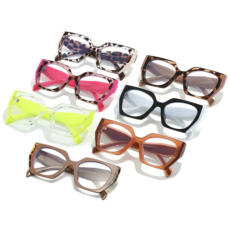 SHAUNA Retro Polygon Cat Eye Women Glasses Frame Fashion Double Color Clear Anti-Blue Light Eyewear Men Optical Leopard Frame