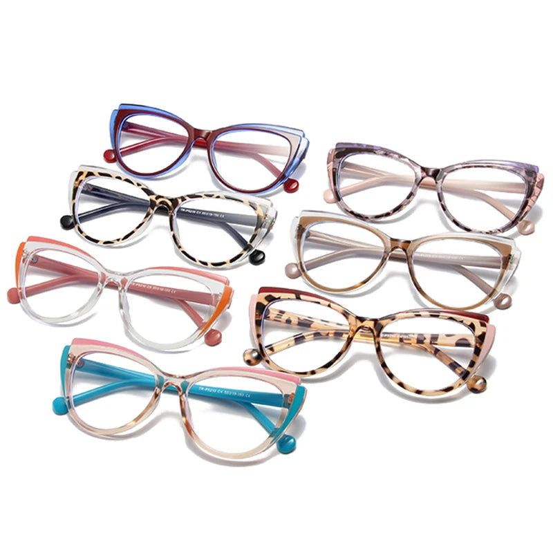 SHAUNA Retro Double Color Cat Eye Women Glasses Frame Fashion Clear Anti-Blue Light Optical Men Eyewear Frame