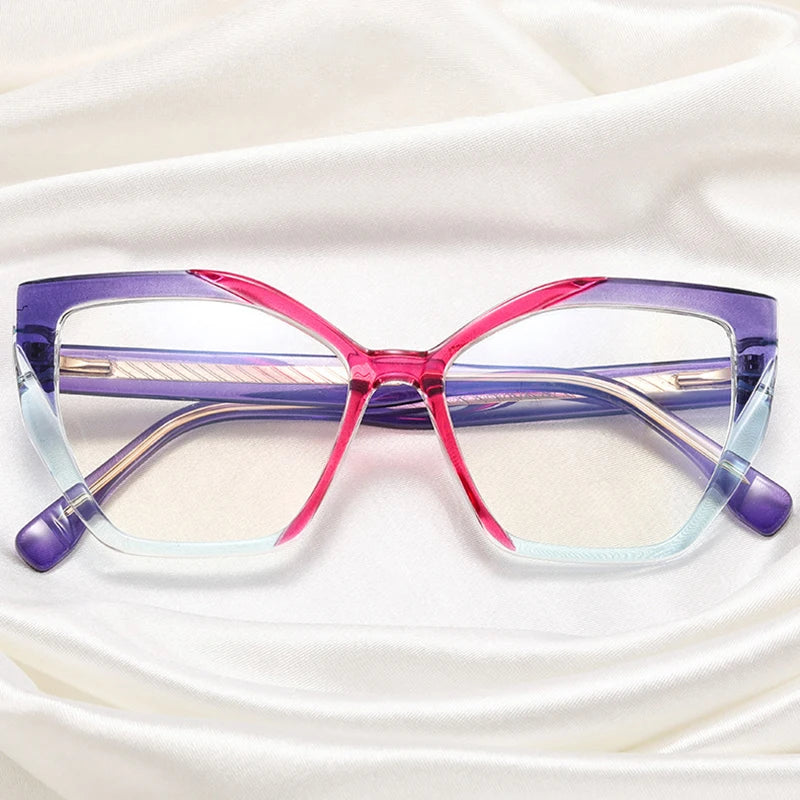 SHAUNA Retro Cat Eye TR90 Women Colorful Glasses Fashion Clear Anti-blue Light Eyewear Spring Hinge Optical Frame