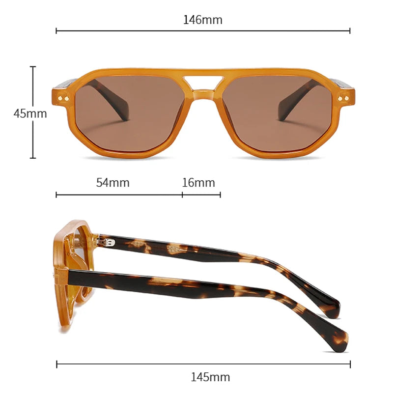 SHAUNA Retro Doppelbrücken Polygon Quadratisch Damen Luxus Polarisierte Sonnenbrille Mode Gradient UV400 Männer Nieten Sonnenbrille