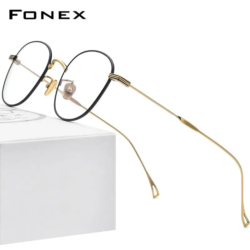 FONEX Titanium Eyeglasses Women Retro Vintage Round Eyewear 2020 Frame Korean Glasses Men 8554