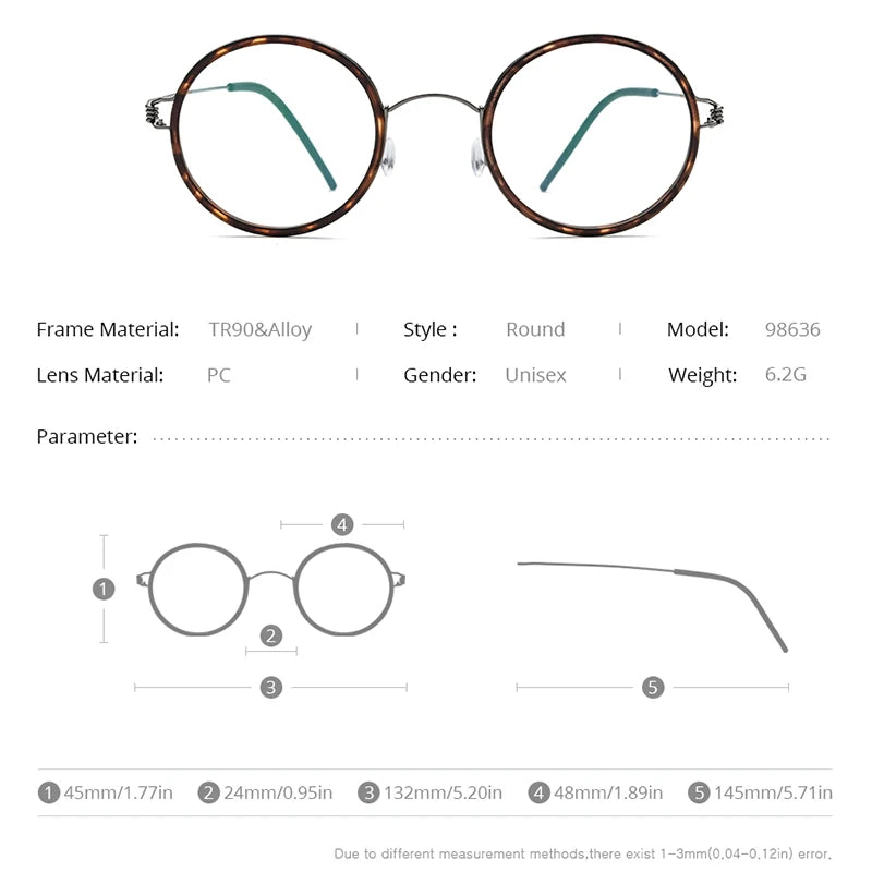 FONEX Titanium Alloy Glasses Men Round Women Eyeglass Frames Korean Screwless Eyewear 98636