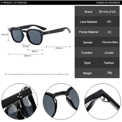 SHAUNA New Retro Square Women Sunglasses Fashion Rivets Men Clear Gradient Shades UV400