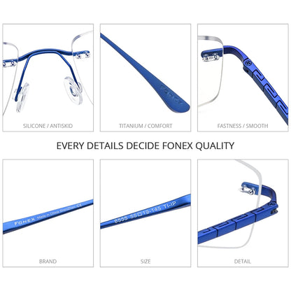 FONEX Pure Titanium Glasses Men Rimless Square Eyeglasses 2020 Women Frameless Frame Eyewear 8555