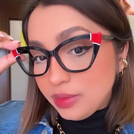 2024 Cat Eye Flat Mirror Color Block New TR90 Anti Blue Light Retro Monture de lunettes Monture de lunettes personnalisée Style INS Femme