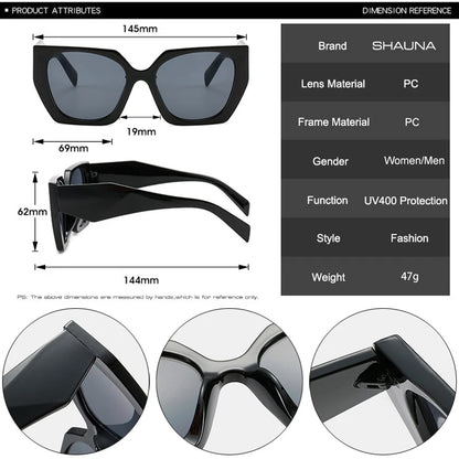 SHAUNA Fashion Oversized Cat Eye Women Sunglasses Retro Contrast Color Shades UV400 Men Polygon Square Sun Glasses