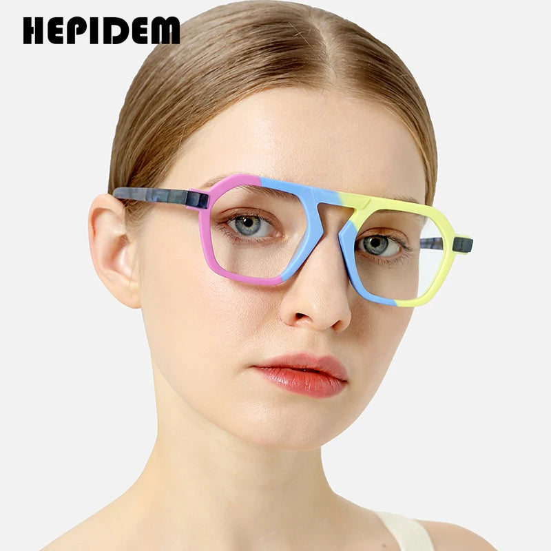 HEPIDEM Matte Acetate Glasses Men Colorful Fashion Square Eyeglasses 2023 Women Spectacle Eyewear H9286