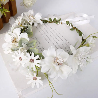 Handmade Bridal Hairband Beach Wreath Hair Jewelry Garland Crown Headwear for Wedding Flower Wreaths Flower Tiara