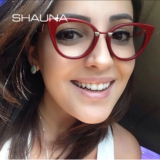 SHAUNA Anti-Blue Light Classic Cat Eye Glasses Frame Women Brand Designer Fashion Acetate Material Red Optical Eyeglasses