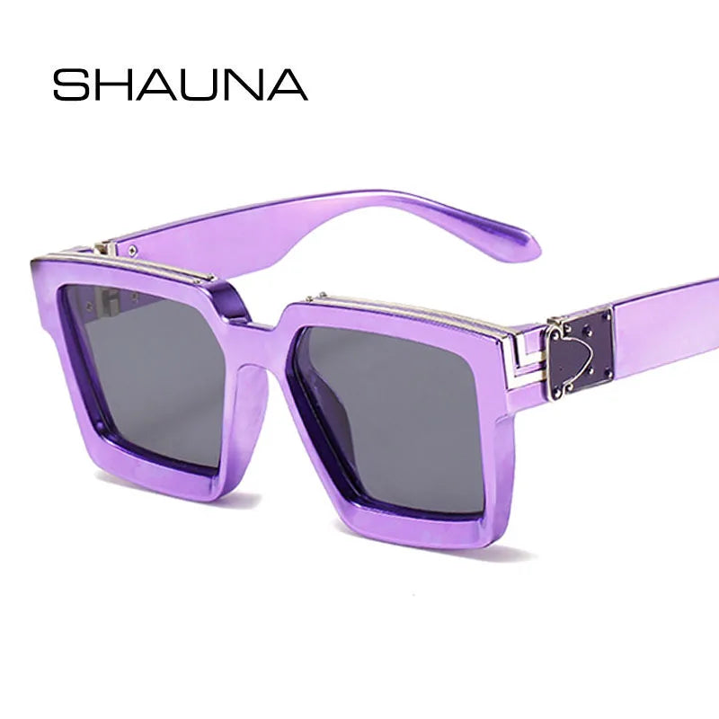 SHAUNA Retro Square Luxury Women Sunglasses Fashion Brand Designer Colorful Eyewear Shades UV400 Men Silver Mirror Sun Glasses