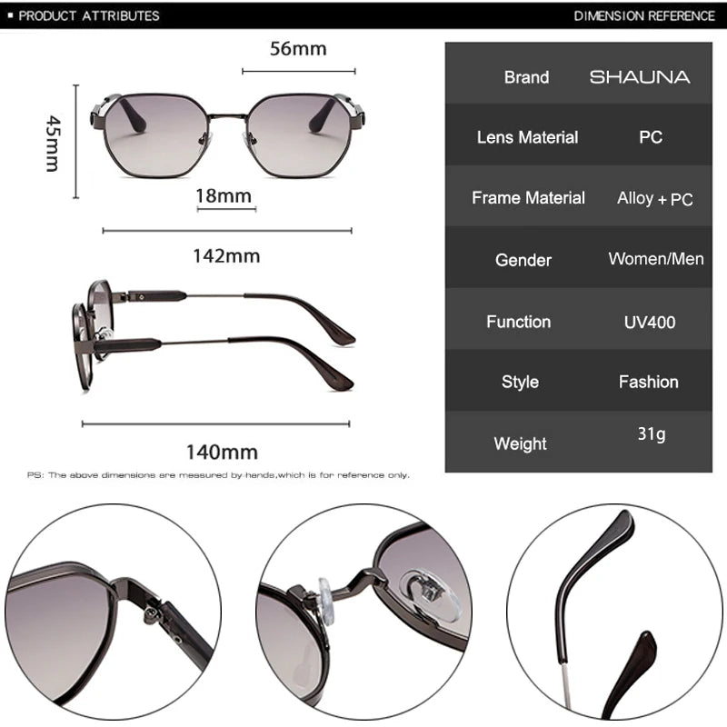 SHAUNA Retro Polygon Quadratische Sonnenbrille Damen Mode Farbverlauf Sonnenbrille UV400 Männer Trendy Dunkelgrüne Sonnenbrille