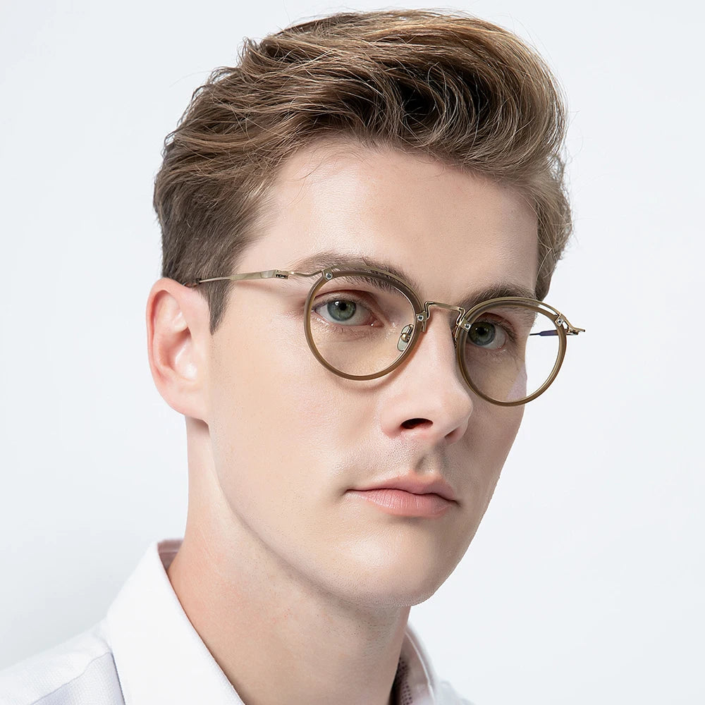 FONEX Acétate Titane Lunettes Femmes Vintage Rondes Lunettes Hommes Lunettes Lunettes BYY0036