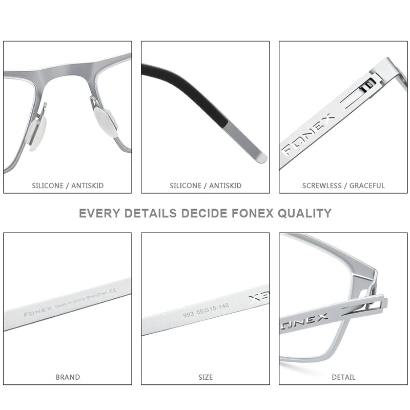 FONEX Alloy Eyeglasses Frame Men Square Glasses 2020 New Male Full Korean Screwless Eyewear 993