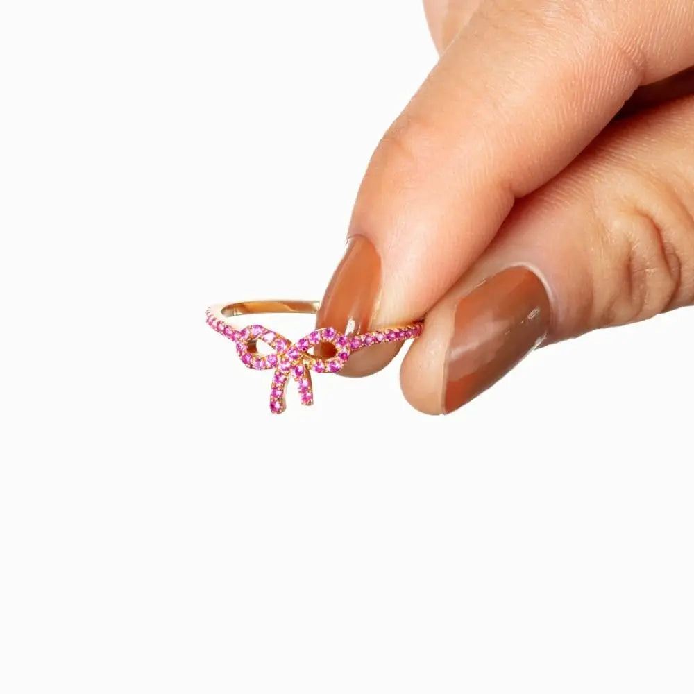 Metal Bow Rings Fashion Pink Craft Zircon Rings Couple Ring Woman