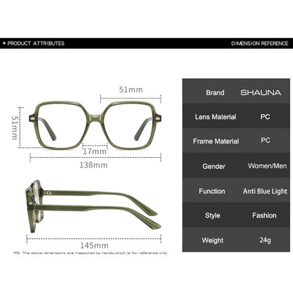 SHAUNA Fashion Women Luxury Glasses Frame Spring Hinge Square Men Clear Anti-blue Light Eyewear Retro Rivets Optical Frame