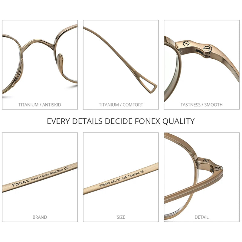 FONEX Lunettes en titane pur pour hommes et femmes, monture carrée rétro, nouvelle collection 2021, lunettes vintage F85649