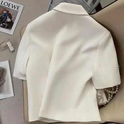 Off White Short Sleeved Suit Jacket for Women's 2024 Summer New Commuting Short Suit  coat women