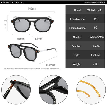 SHAUNA Lunettes de soleil à double pont pour femmes, verres transparents dégradés, nuances UV400, rétro, rivets, lunettes de soleil pilote pour hommes