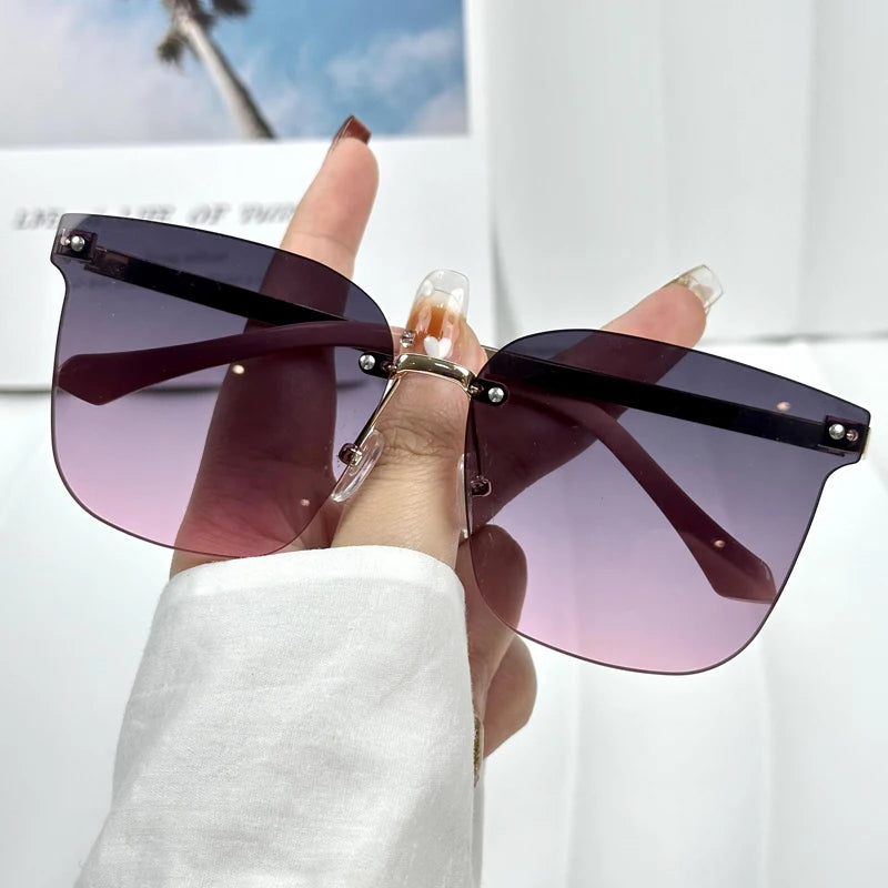 2024 Fashion New Large Frameless Sunglasses Personality Gradient Color Trendy Accessories Sun Glasses UV Protection Female