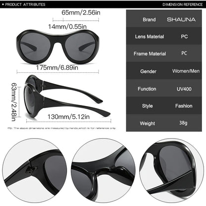 SHAUNA Übergroße ovale Sonnenbrille Damenmode Y2K Punk Männer Outdoor Sport Sonnenbrillen Shades UV400