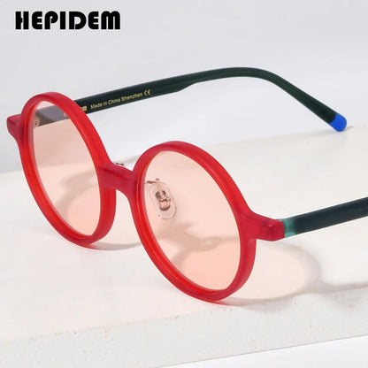 HEPIDEM Matte Acetate Polarized Sunglasses UV400 Women 2023 New Retro Design Vintage Circle Round Sun Glasses Men Shades H9265T