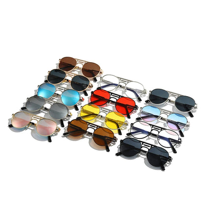 SHAUNA Retro Metall Punk Runde Sonnenbrille Damenmode Klare Farbverlauf Spiegel Shades UV400 Männer Trendy Frühling Sonnenbrille