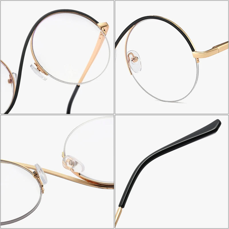 SHAUNA Retro Semi-Rimless Round Women Metal Glasses Frame Fashion Men Optical Clear Anti Blue Light Eyeglasses Frames