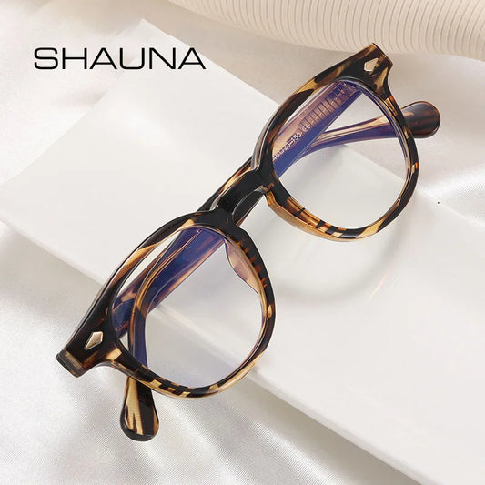 SHAUNA TR90 Women Square Glasses Frame Fashion Clear Anti-blue Light Eyewear Retro Men Spring Hinge Optical Rivets Frame