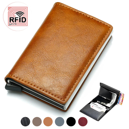 ID Credit Card Holder Men Wallet RFID Blocking Protected Aluminium Box Leather Wallets with Money Clip Designer Pasjeshouder