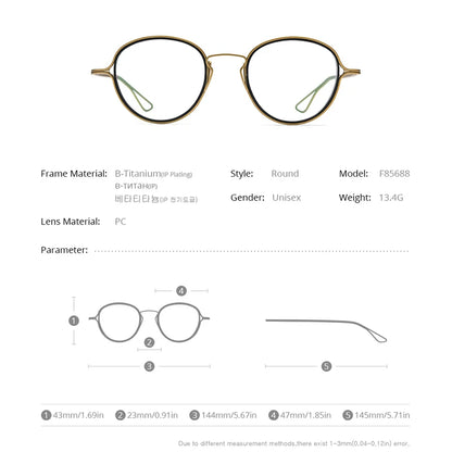 FONEX Lunettes de vue en titane pour hommes et femmes, monture ronde vintage avec anneau intérieur en titane F85688