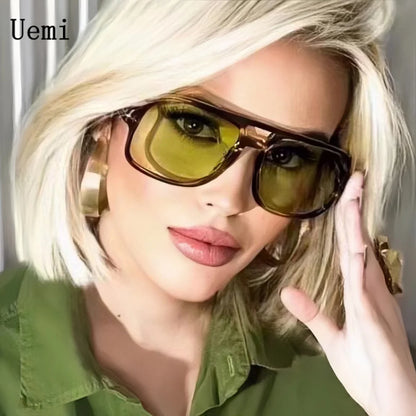 Neue Retro-Sonnenbrille für Männer und Frauen, modisch, quadratisch, Doppelbrücken, übergroßer Rahmen, Schattierungen, UV400, Trend-Sonnenbrille für Frauen, Großhandel