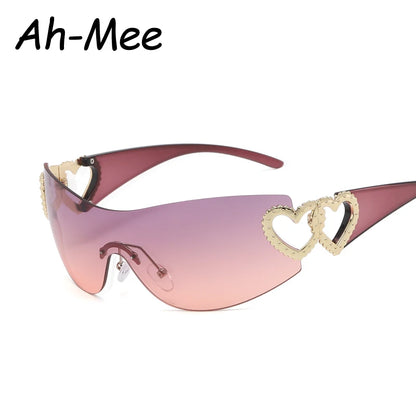 Lunettes de soleil sans monture Y2K pour femmes, tendance, dégradé, années 2000, lunettes de soleil enveloppantes, punk, une pièce, lunettes de protection surdimensionnées, mode