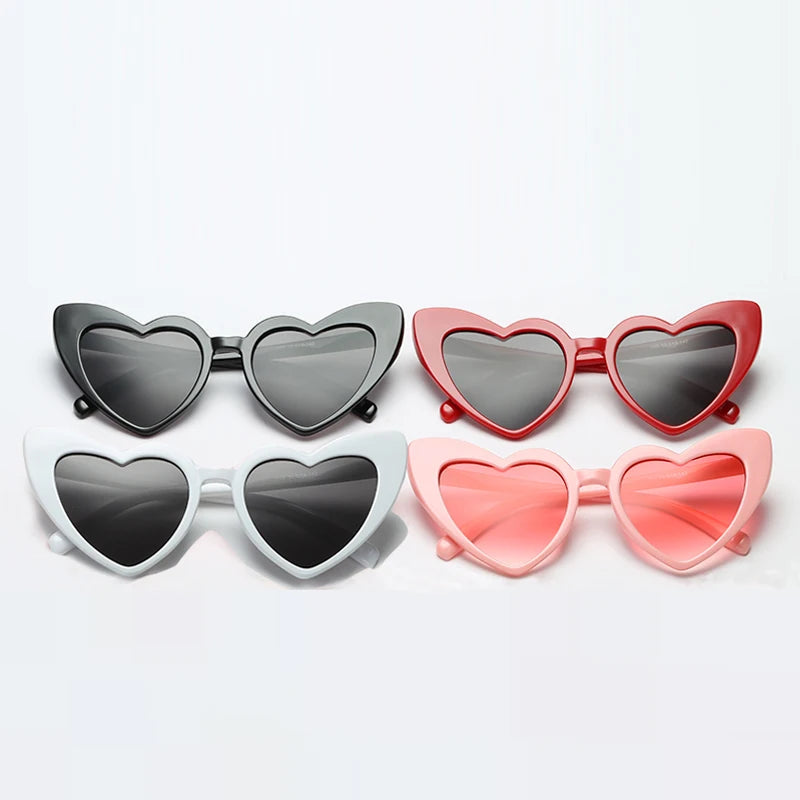 4pcs Heart Shaped Sunglasses Women Cat Eye Female Sun Glasses Brand Retro Love Black White Eyewear Men Shade UV400