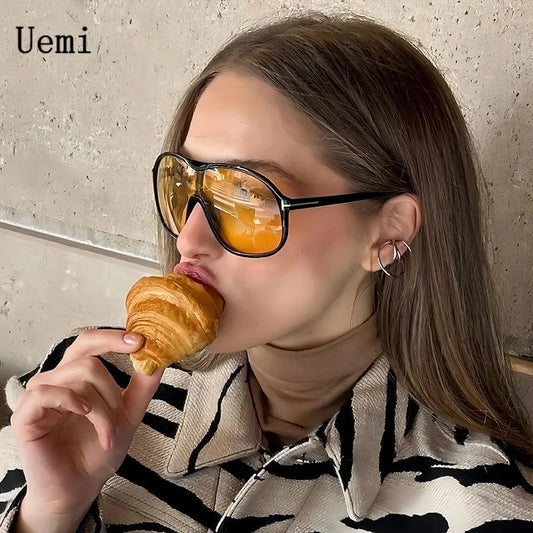 New Fashion Oversized Classic Sunglasses For Women Men Vintage Design Double Bridge Sun Glasses Beach Shades UV400 Eyeglasses