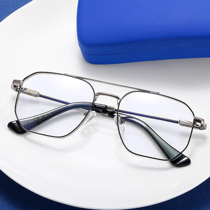 SHAUNA New Anti Blue Light Men Business Eyewear Retro Double Bridges Square Metal Optical Glasses Frame