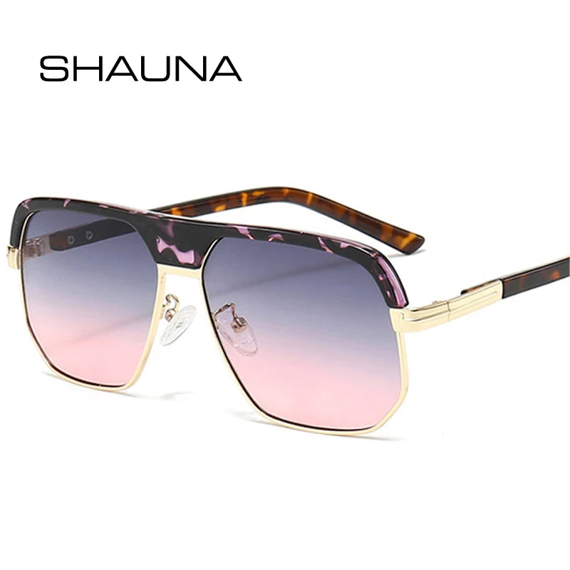 SHAUNA Retro Quadratische Herren Sonnenbrille Mode Leopard Farbverlauf Shades UV400 Damen Sonnenbrille