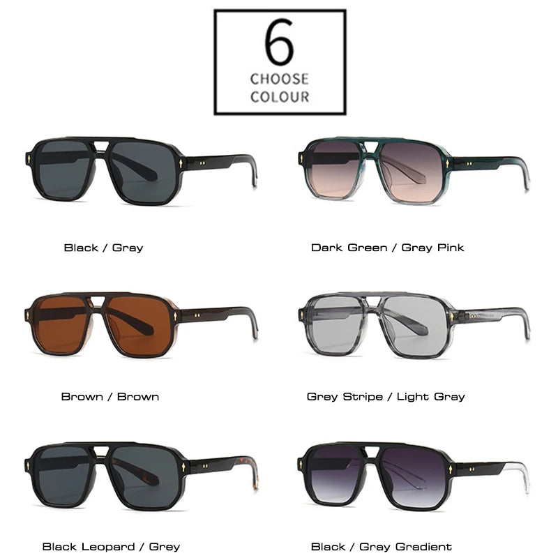 SHAUNA Retro Double Bridges Square Sunglasses Women Gradient Shades UV400 Fashion Brand Designer Rivets Men Sun Glasses