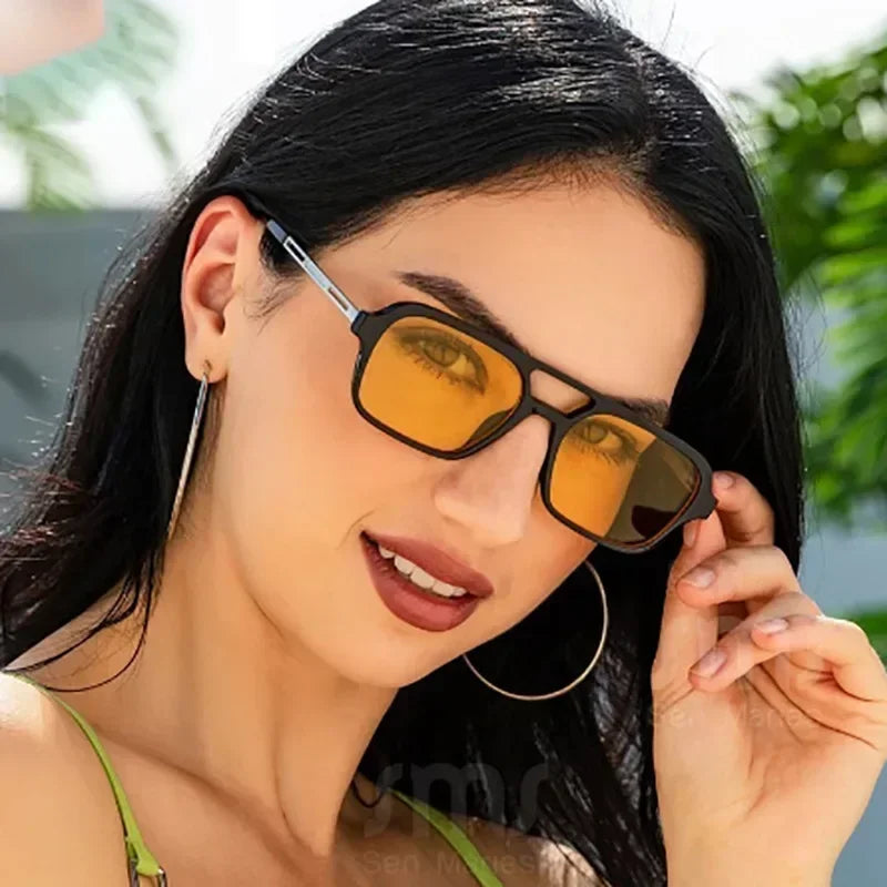 Fashion Vintage Square Sunglasses Woman Brand Retro Small Frame Sun Glasses Female Double Bridges Design Oculos De Sol Feminino