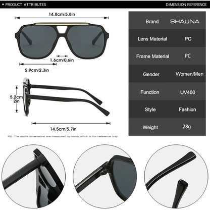 SHAUNA Doppelstege Quadratische Sonnenbrille für Damen, modisch, klare Ozean-Farbverlaufsgläser, Brillenschirme, UV400, Herren-Sonnenbrille